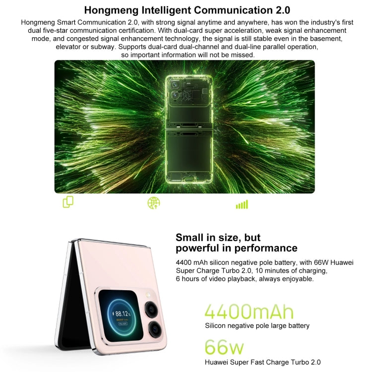 Huawei nova Flip, 12GB+1TB, Side Fingerprint Identification, 6.94 inch + 2.14 inch HarmonyOS 4.2 Octa Core, NFC, OTG, Not Support Google Play, 12GB+1TB