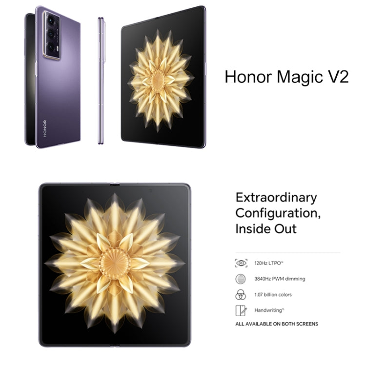 Honor Magic V2 5G, 7.92 inch + 6.43 inch MagicOS 7.2 Snapdragon 8 Gen2  Octa Core up to 3.36GHz, Network: 5G, OTG, Not Support Google Play, 16GB+256GB, 16GB+512GB