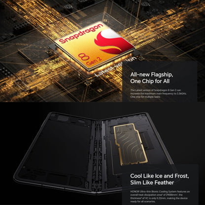 Honor Magic V2 5G, 7.92 inch + 6.43 inch MagicOS 7.2 Snapdragon 8 Gen2  Octa Core up to 3.36GHz, Network: 5G, OTG, Not Support Google Play, 16GB+256GB, 16GB+512GB