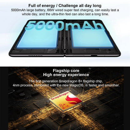 Honor Magic Vs2, Side Fingerprint, 7.92 inch + 6.43 inch MagicOS 7.2 Snapdragon 8+ Gen1 Octa-Core 3.0GHz, OTG, NFC, Not Support Google Play, 12GB+256GB, 16GB+512GB