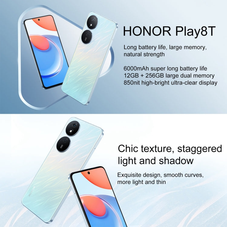 Honor Play8T,  6.8 inch MagicOS 7.2 Dimensity 6080 Octa Core up to 2.4GHz, Network: 5G, OTG, Not Support Google Play, 8GB+256GB, 12GB+256GB
