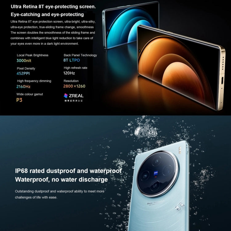 vivo X100, Face ID / Fingerprint Identification, 6.78 inch Android 14 OriginOS 4 Dimensity 9300 Octa Core 3.25GHz, OTG, NFC, Network: 5G, 12GB+256GB, 16GB+256GB, 16GB+512GB, 16GB+1TB, 16GB+1TB LPDDR5T