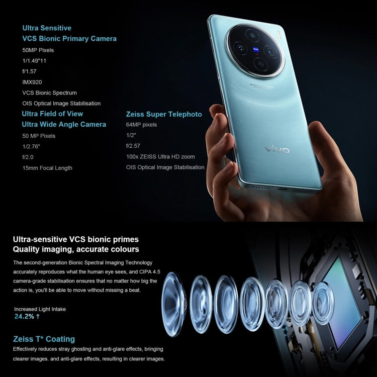 vivo X100, Face ID / Fingerprint Identification, 6.78 inch Android 14 OriginOS 4 Dimensity 9300 Octa Core 3.25GHz, OTG, NFC, Network: 5G, 12GB+256GB, 16GB+256GB, 16GB+512GB, 16GB+1TB, 16GB+1TB LPDDR5T
