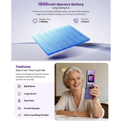 HAMTOD T8 4G Flip Phone, 2.8 inch + 1.77 inch, VoLTE, BT, SOS, OTG, EU Version, US Version