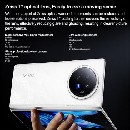 vivo X Fold3, Face ID / Fingerprint Identification, 8.03 inch + 6.53 inch Android 14 OriginOS 4 Snapdragon 8 Gen 2 Octa Core 3.25GHz, OTG, NFC, Network: 5G, 12GB+256GB, 16GB+256GB, 16GB+512GB, 16GB+1TB