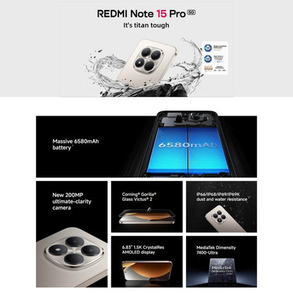 Xiaomi Redmi Note 15 Pro 5G Global, 8GB+256GB, In-screen Fingerprint, 6.83 inch Xiaomi HyperOS 2 MediaTek Dimensity 7400-Ultra Octa Core, Network: 5G, NFC, 8GB+256GB