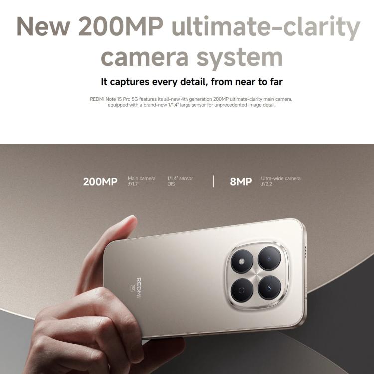 Xiaomi Redmi Note 15 Pro 5G Global, 8GB+256GB, In-screen Fingerprint, 6.83 inch Xiaomi HyperOS 2 MediaTek Dimensity 7400-Ultra Octa Core, Network: 5G, NFC, 8GB+256GB