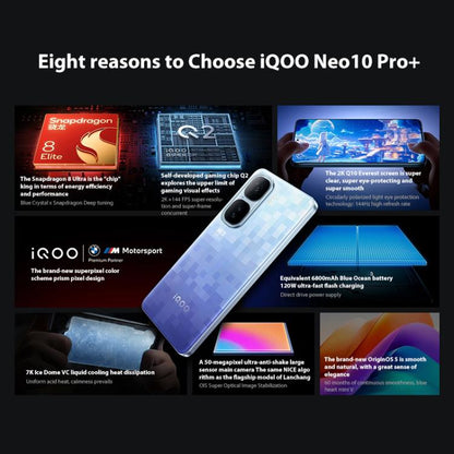 vivo iQOO Neo10 Pro+, 12GB+256GB, Screen Fingerprint, 6.82 inch Android 15 OriginOS 5 Snapdragon 8 Elite Octa Core, OTG, NFC, Network: 5G, Support Google Play, 16GB+256GB