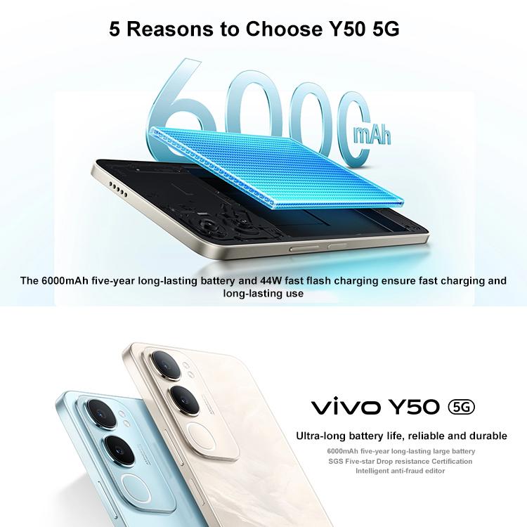 vivo Y50 5G, 4GB+128GB, Face ID / Side Fingerprint, 6.74 inch Android 15 OriginOS 5 Dimensity 6300 Octa Core, OTG, Network: 5G, 4GB+128GB