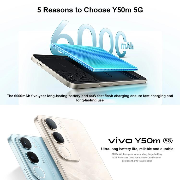 vivo Y50m 5G, 6GB+128GB, Face ID / Side Fingerprint, 6.74 inch Android 15 OriginOS 5 Dimensity 6300 Octa Core, OTG, Network: 5G, 6GB+128GB