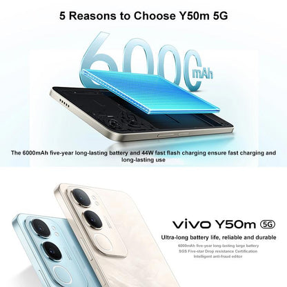 vivo Y50m 5G, 6GB+128GB, Face ID / Side Fingerprint, 6.74 inch Android 15 OriginOS 5 Dimensity 6300 Octa Core, OTG, Network: 5G, 6GB+128GB