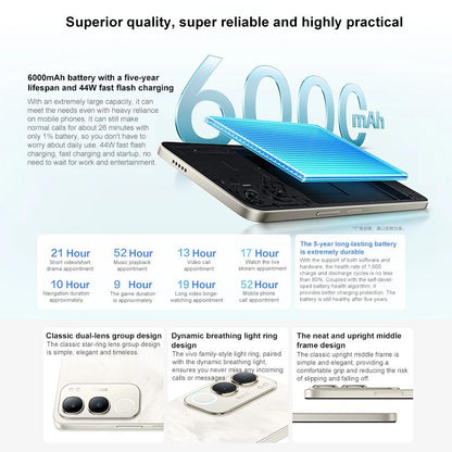 vivo Y50m 5G, 6GB+128GB, Face ID / Side Fingerprint, 6.74 inch Android 15 OriginOS 5 Dimensity 6300 Octa Core, OTG, Network: 5G, 6GB+128GB