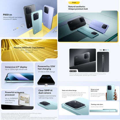Xiaomi POCO C85 Global, 8GB+256GB, Side Fingerprint, 6.9 inch Xiaomi HyperOS 2 MediaTek Helio G81-Ultra Octa Core, NFC, Network: 4G, 8GB+256GB