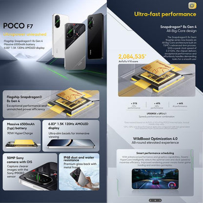 Xiaomi POCO F7 Global, 12GB+512GB, In-screen Fingerprint, 6.83 inch Xiaomi HyperOS 2 Snapdragon 8s Gen 4 Octa Core, NFC, Network: 5G, 12GB+512GB
