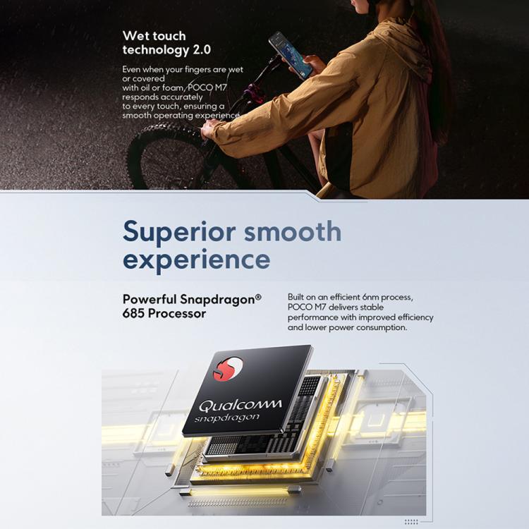Xiaomi POCO M7 Global, 6GB+128GB, Side Fingerprint, 6.9 inch Xiaomi HyperOS 2 Snapdragon 685 4G Octa Core, NFC, Network: 4G, 6GB+128GB