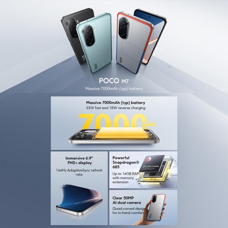 Xiaomi POCO M7 Global, 8GB+256GB, Side Fingerprint, 6.9 inch Xiaomi HyperOS 2 Snapdragon 685 4G Octa Core, NFC, Network: 4G, 8GB+256GB
