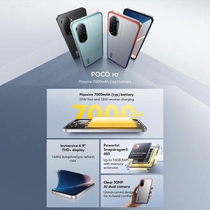 Xiaomi POCO M7 Global, 8GB+256GB, Side Fingerprint, 6.9 inch Xiaomi HyperOS 2 Snapdragon 685 4G Octa Core, NFC, Network: 4G, 8GB+256GB