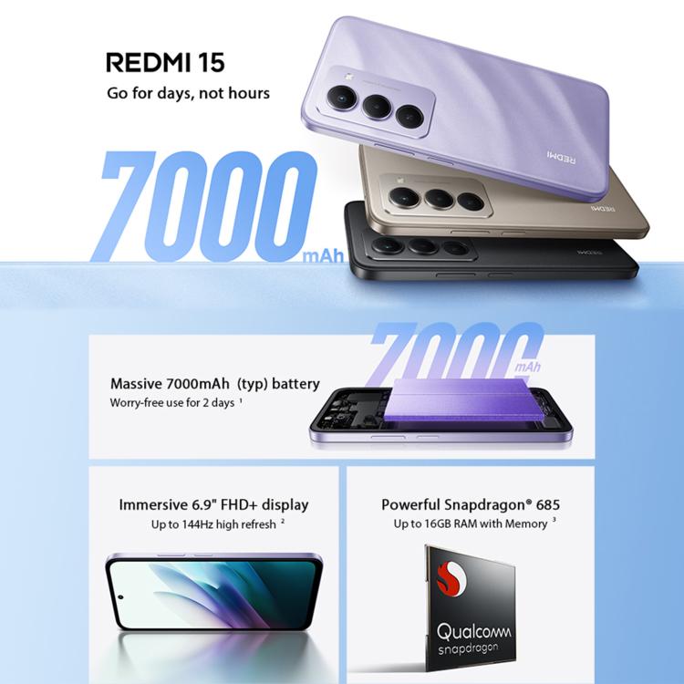 Xiaomi Redmi 15 Global, 8GB+256GB, Side Fingerprint, 6.9 inch Xiaomi HyperOS 2 Snapdragon 685 Octa Core 2.8GHz, Network: 4G, NFC, 8GB+256GB