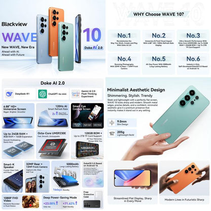 Blackview WAVE 10, 8GB+256GB, 6.88 inch Android 16 Unisoc UMS9230E Octa Core, Network: 4G, OTG, WAVE 10, 8GB+128GB