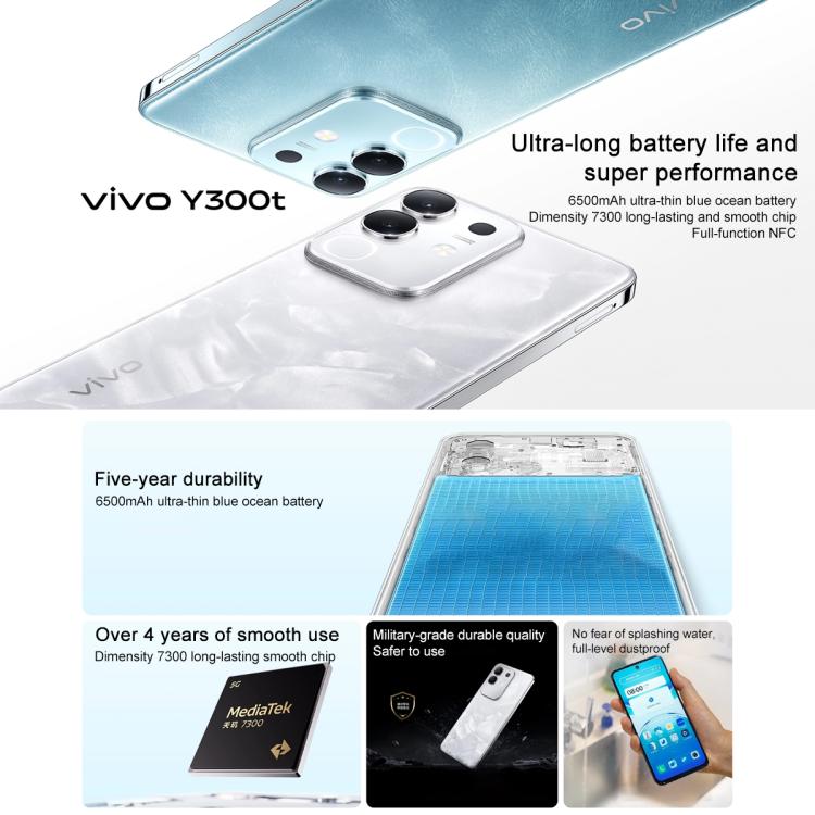 vivo Y300t, 8GB+256GB, Face ID / Side Fingerprint,  6.72 inch Android 15 OriginOS 5 Dimensity 7300 Octa Core, OTG, NFC, Network: 5G, 8GB+256GB