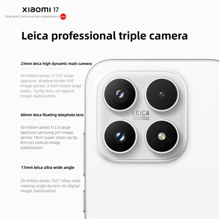 Xiaomi 17, 16GB+512GB, 3D Ultrasonic Fingerprint, 6.3 inch Xiaomi HyperOS 3 Snapdragon 8 Elite Gen 5 Octa Core, NFC, Network: 5G, 16GB+512GB