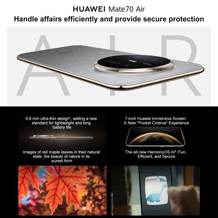 HUAWEI Mate 70 Air, 16GB+256GB, Side Fingerprint Identification, 7 inch HarmonyOS 5.1 Kirin 9020B, NFC, OTG, Not Support Google Play, 16GB+256GB