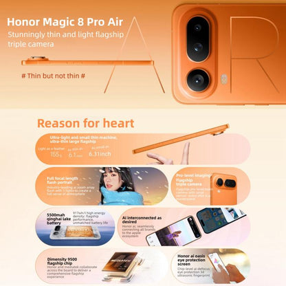 Honor Magic8 Pro Air, 16GB+1TB, Screen Fingerprint, 6.31 inch MagicOS 10.0 / Android 16 Dimensity 9500 Octa Core, Network: 5G, NFC, OTG, 16GB+1TB