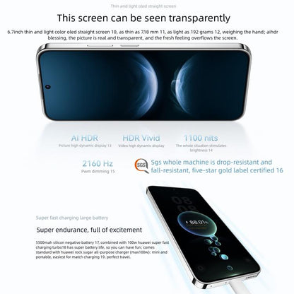 Huawei nova 14 Kunlun Glass, 12GB+512GB, Side Fingerprint Identification, 6.7 inch HarmonyOS 5.0, NFC, OTG, Not Support Google Play, nova 14, 12GB+512GB Kunlun Glass