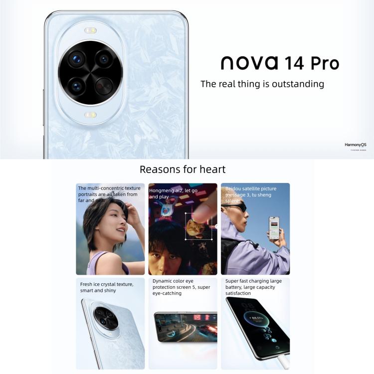 Huawei nova 14 Pro, 12GB+256GB, Side Fingerprint Identification, 6.78 inch HarmonyOS 5.0, NFC, OTG, Not Support Google Play, 12GB+256GB, nova 14 Pro, 12GB+256GB