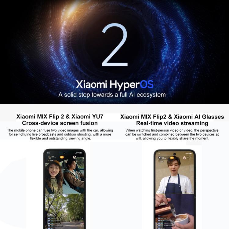 Xiaomi MIX Flip 2, 16GB+1TB, 6.86 inch + 4.01 inch Xiaomi HyperOS 2 Snapdragon 8 Elite Octa Core, NFC, Network: 5G, 16GB+1TB