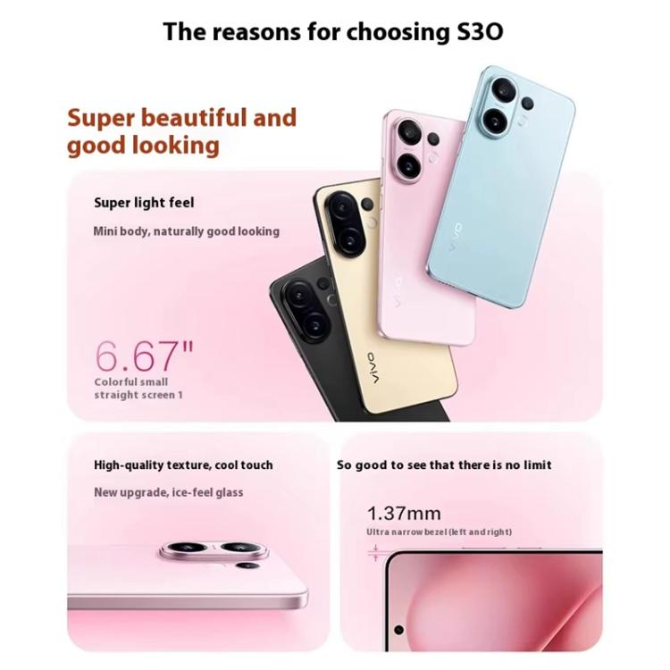 vivo S30, 12GB+256GB, Screen Fingerprint, 6.67 inch Android 15 Snapdragon 7 Gen 4 Octa Core, OTG, NFC, Network: 5G, Support Google Play, 12GB+256GB