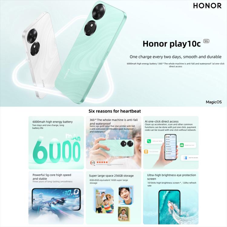 Honor Play10C, 8GB+256GB, Side Fingerprint, 6.61 inch MagicOS 9.0 Android 15 Dimensity 6300 Octa Core, Network: 5G, OTG, 8GB+256GB