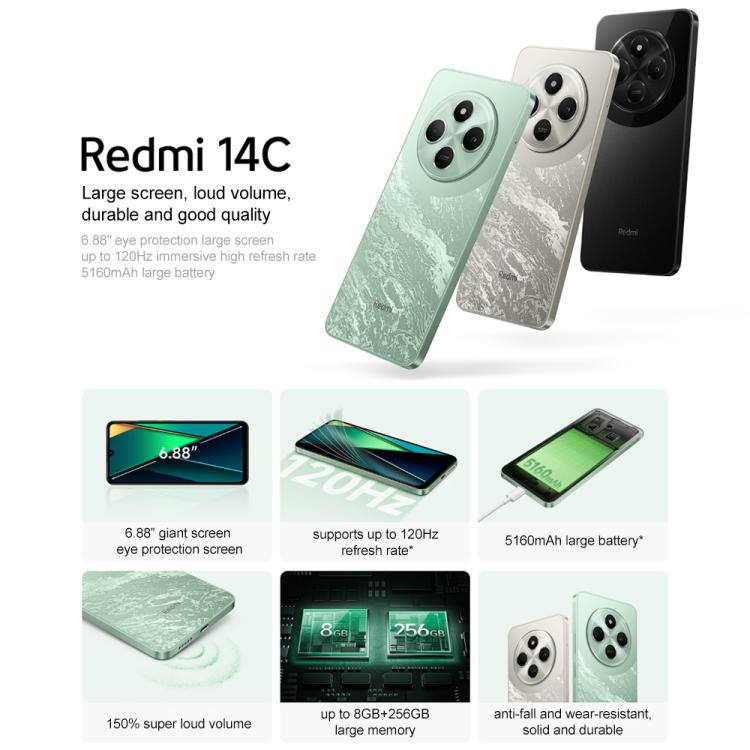 Xiaomi Redmi 14C, 8GB+256GB, 6.88 inch Xiaomi HyperOS MediaTek Helio G81-Ultra Octa Core, Network: 4G, 8GB+256GB
