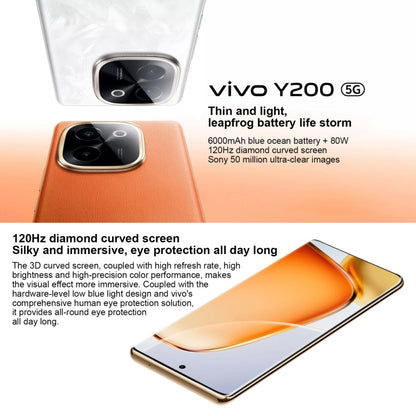 vivo Y200, Dual Back Cameras, 12GB+512GB, Face ID Screen Fingerprint Identification, 6.78 inch Android 14.0 OriginOS 4 Snapdragon 6 Gen 1 Octa Core 2.2GHz, OTG, Network: 5G, Support Google Play, vivo Y200, 12GB+512GB, 12GB+512GB
