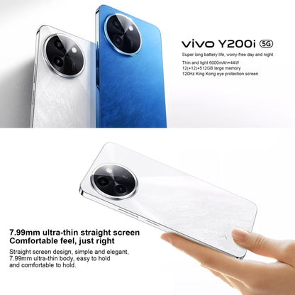 vivo Y200i, Dual Back Cameras, 12GB+512GB, Face ID Screen Fingerprint Identification, 6.72 inch Android 14.0 OriginOS 4 Snapdragon 4 Gen 2 Octa Core 2.2GHz, OTG, Network: 5G, Support Google Play, vivo Y200i, 12GB+512GB