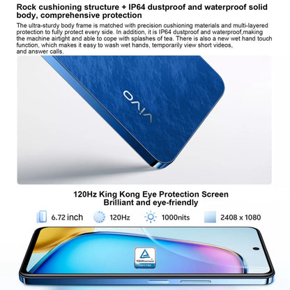 vivo Y200i, Dual Back Cameras, 12GB+512GB, Face ID Screen Fingerprint Identification, 6.72 inch Android 14.0 OriginOS 4 Snapdragon 4 Gen 2 Octa Core 2.2GHz, OTG, Network: 5G, Support Google Play, vivo Y200i, 12GB+512GB