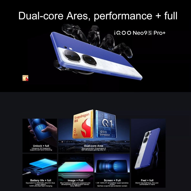 vivo iQOO Neo9S Pro+, 12GB+256GB, Face ID & Ultrasonic 3D Fingerprint Identification, 6.78 inch Android 14 OriginOS 4 Snapdragon 8 Gen 3 Octa Core 2.63GHz, OTG, NFC, Network: 5G, Support Google Play, 12GB+256GB