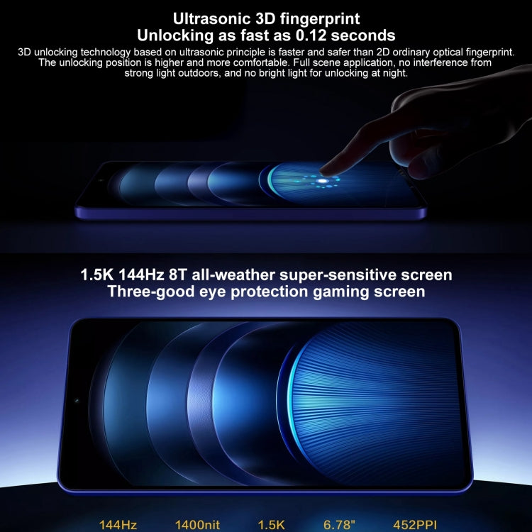 vivo iQOO Neo9S Pro+, 12GB+256GB, Face ID & Ultrasonic 3D Fingerprint Identification, 6.78 inch Android 14 OriginOS 4 Snapdragon 8 Gen 3 Octa Core 2.63GHz, OTG, NFC, Network: 5G, Support Google Play, 12GB+256GB