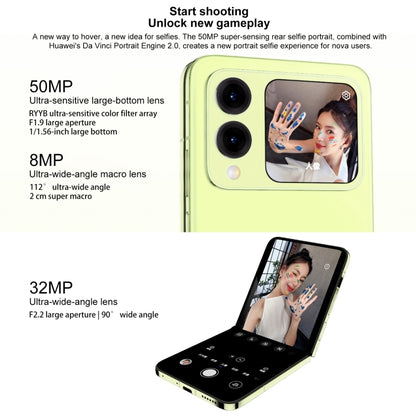 Huawei nova Flip, 12GB+1TB, Side Fingerprint Identification, 6.94 inch + 2.14 inch HarmonyOS 4.2 Octa Core, NFC, OTG, Not Support Google Play, 12GB+1TB