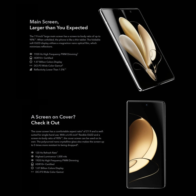 Triple Back Cameras, Fade ID & Side Fingerprint Identification, 7.9 inch + 6.45 inch Magic UI 6.0 (Android 12) Qualcomm Snapdragon 8 Gen1 4nm Octa Core up to 2.995GHz, Network: 5G, OTG, NFC, Not Support Google Play, 12GB+256GB
