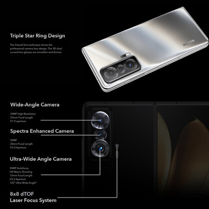 Triple Back Cameras, Fade ID & Side Fingerprint Identification, 7.9 inch + 6.45 inch Magic UI 6.0 (Android 12) Qualcomm Snapdragon 8 Gen1 4nm Octa Core up to 2.995GHz, Network: 5G, OTG, NFC, Not Support Google Play, 12GB+512GB
