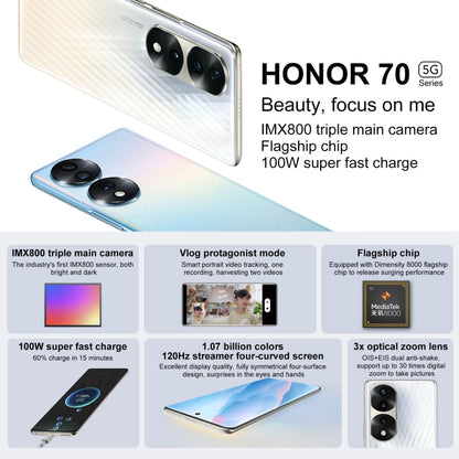 Triple Back Cameras, Screen Fingerprint Identification, 6.78 inch Magic UI 6.1 Dimensity 8000 Octa Core up to 2.75GHz, Network: 5G, OTG, NFC, Not Support Google Play, Honor 70 Pro 5G 8GB+256GB, Honor 70 Pro 8GB+256GB