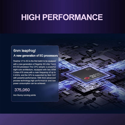 Dual Back Cameras, Side Fingerprint Identification, 5000mAh Battery, 6.5 inch Realme UI 2.0 / Android 11 MediaTek Dimensity 810 Octa Core up to 2.4GHz, Network: 5G, Support Google Play, 4GB+128GB