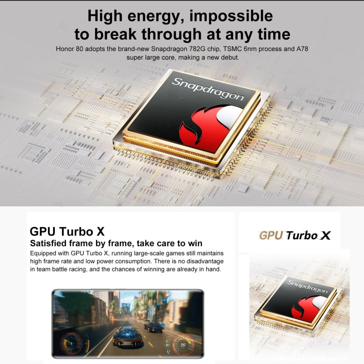 Triple Back Cameras, Screen Fingerprint Identification, 6.67 inch Magic UI 7.0 Qualcomm Snapdragon 782G Octa Core up to  2.7GHz, Network: 5G, OTG, NFC, Not Support Google Play, Honor 80 5G, 12GB+512GB