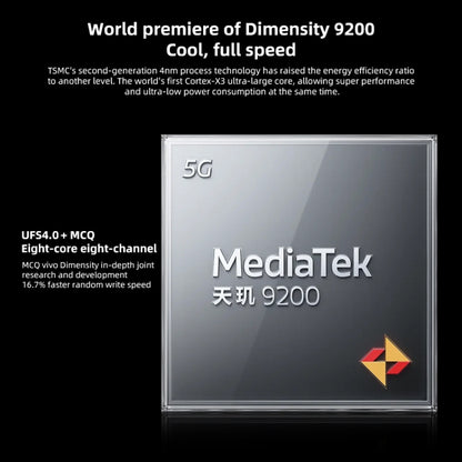 Triple Back Cameras, Screen Fingerprint Identification / Face ID, 4870mAh Battery, 6.78 inch Android 13.0 OriginOS 3 MediaTek Dimensity 9200 Octa Core up to 3.05GHz, NFC, OTG, Network: 5G, Support Google Play, Support 50W Wireless Flash Charging       ...