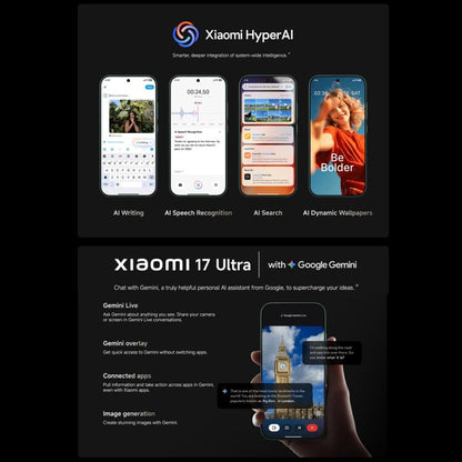 Xiaomi 17 Ultra Global, 16GB+512GB, Ultrasonic Fingerprint, 6.9 inch Xiaomi HyperOS 3 Snapdragon 8 Elite Gen 5 Octa Core, NFC, Network: 5G, 16GB+512GB(White)