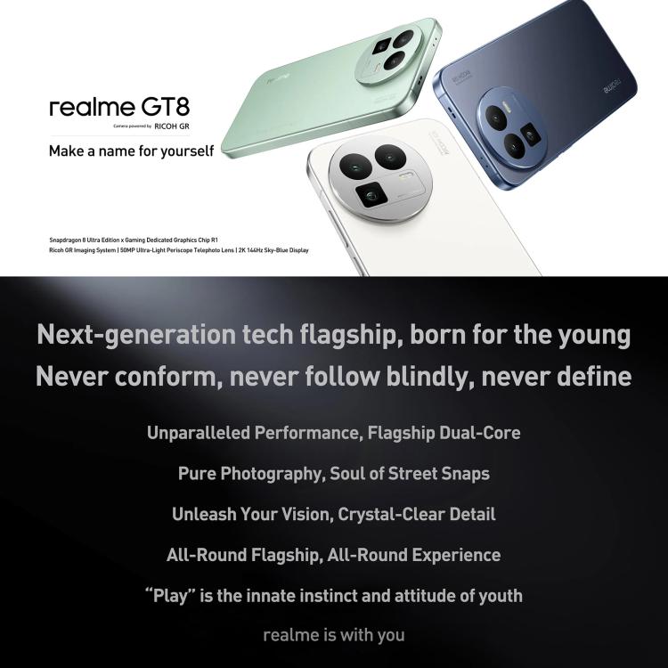 Realme GT8, 16GB+256GB, 6.79 inch Realme UI 7.0 Android 16 Snapdragon 8 Elite Octa Core, NFC, OTG, Network: 5G, 16GB+256GB, Realme GT8, 16GB+256GB